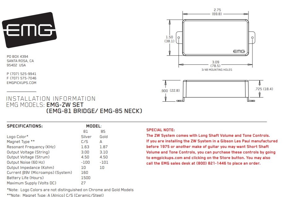 thumbnail image 2 of EMG 85 Active Humbucker Pickup - Alnico Magnet For Bridge Or Neck Position 2 of 5